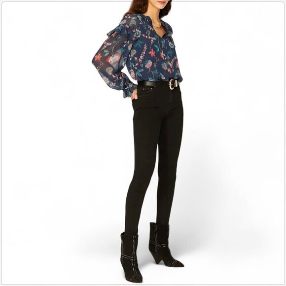 Derek Lam Collective Blue Floral Chiffon Ruffle Long Sleeve Blouse Top RTR 40 - Picture 2 of 7